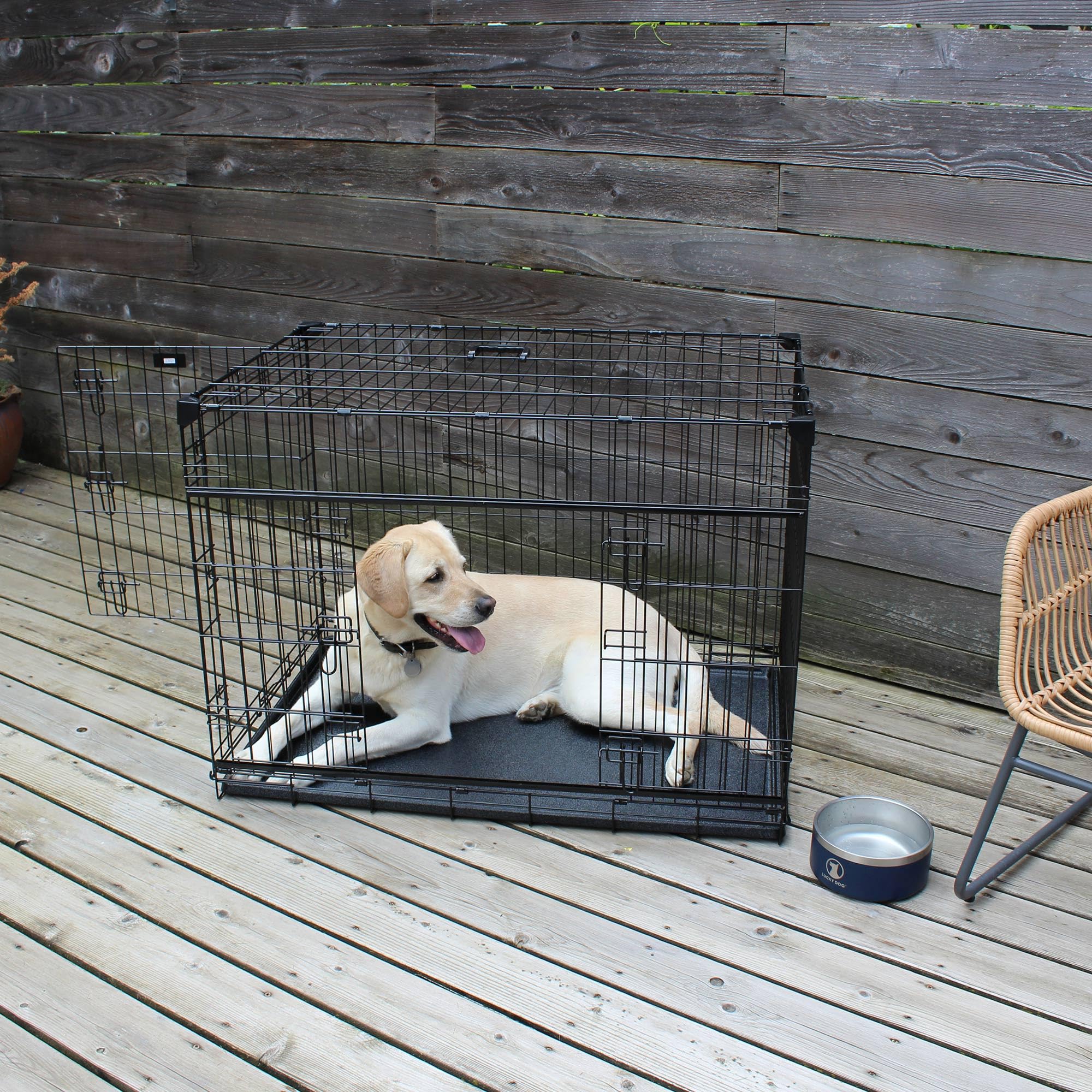 Lucky Dog Dwell Series 42 Inch Large Lightweight Kennel Secure Fenced Pet Dog Crate w/Divider Panels, Sliding Doors, and Removab